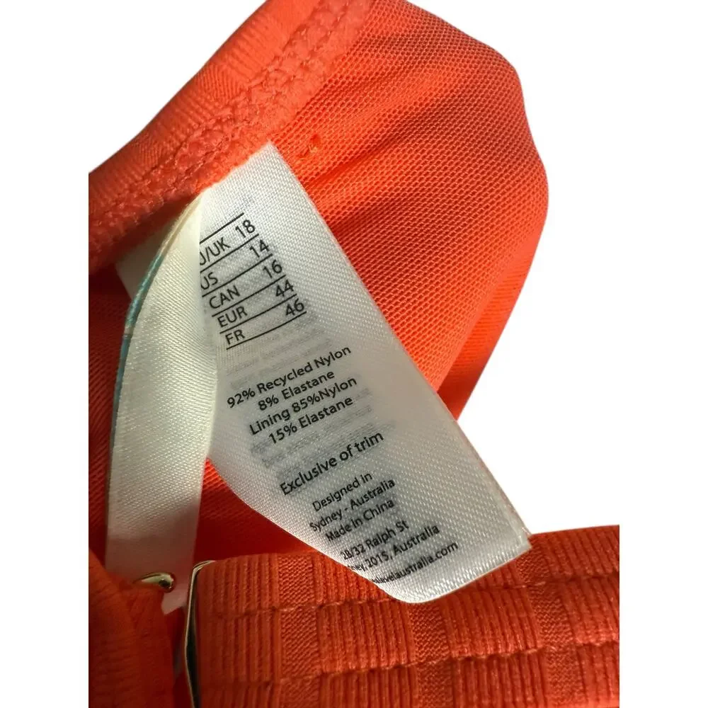 Sea Level Tangerine Orange Vesper Cross Front V-Neck One Piece Swimsuit Size 14